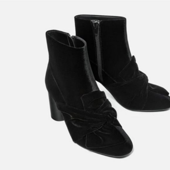 Zara Velvet Bow Ankle Boots Black Size 38. - Picture 4 of 15